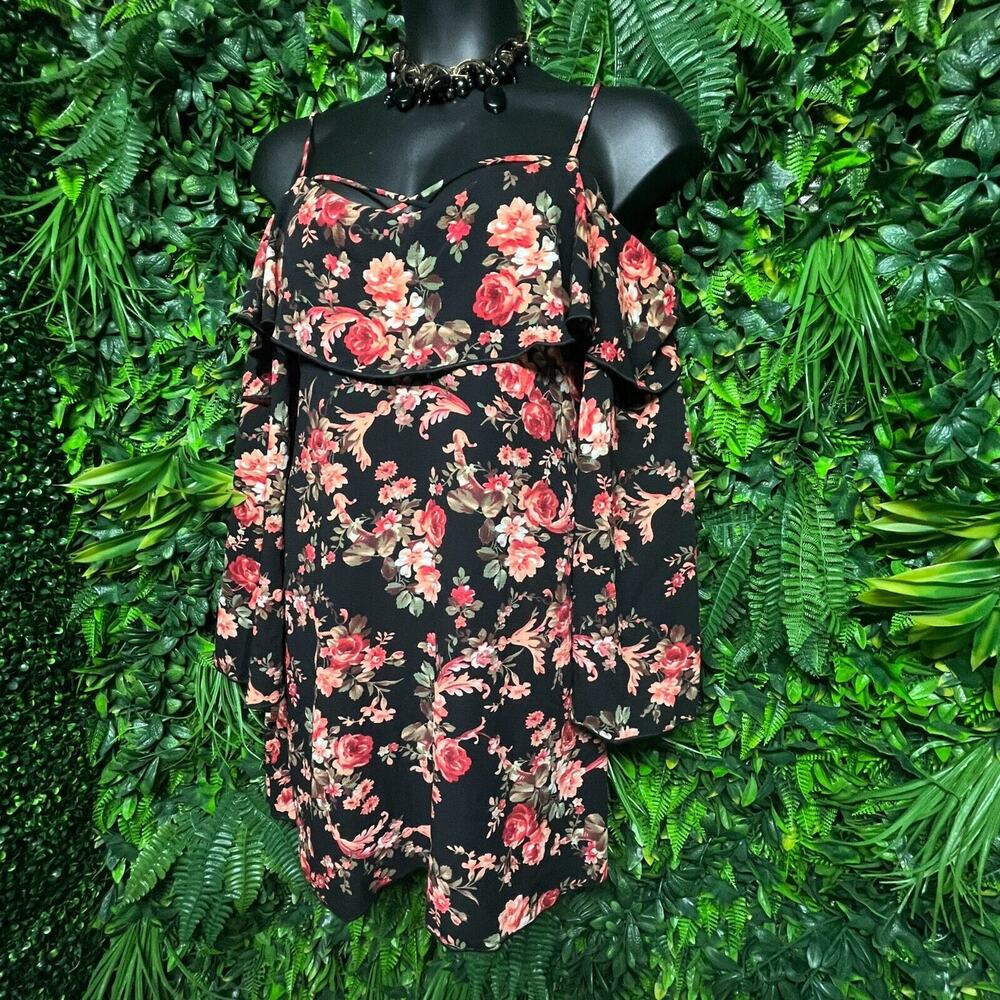 Dress Women Large‎ Black Cold Shoulder Floral Print Flare Kloset Therapy 1303